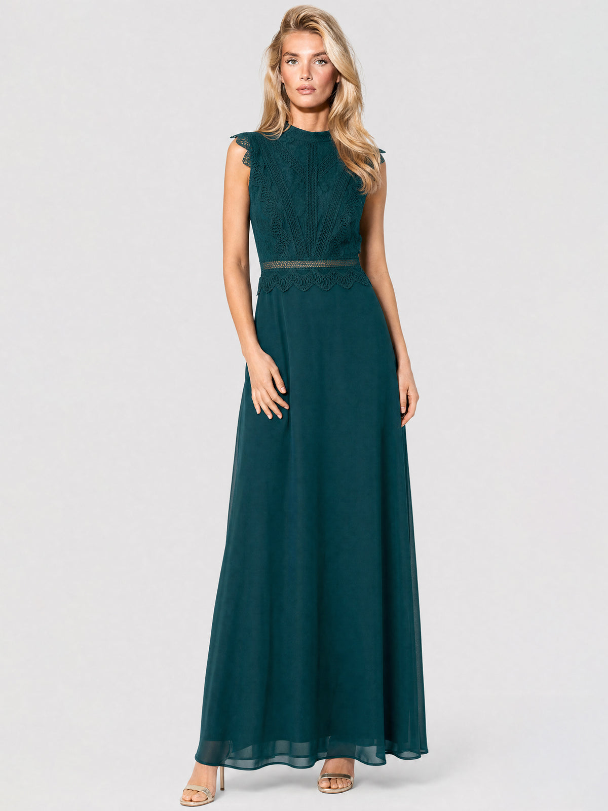 APART Maxikleid mit Häkelspitze und Stehkragen | emerald