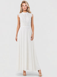 APART Maxikleid mit Häkelspitze und Stehkragen | creme