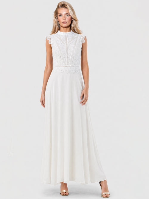 APART Maxikleid mit Häkelspitze und Stehkragen | creme image 1