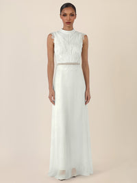 APART Maxikleid mit Häkelspitze und Stehkragen | creme