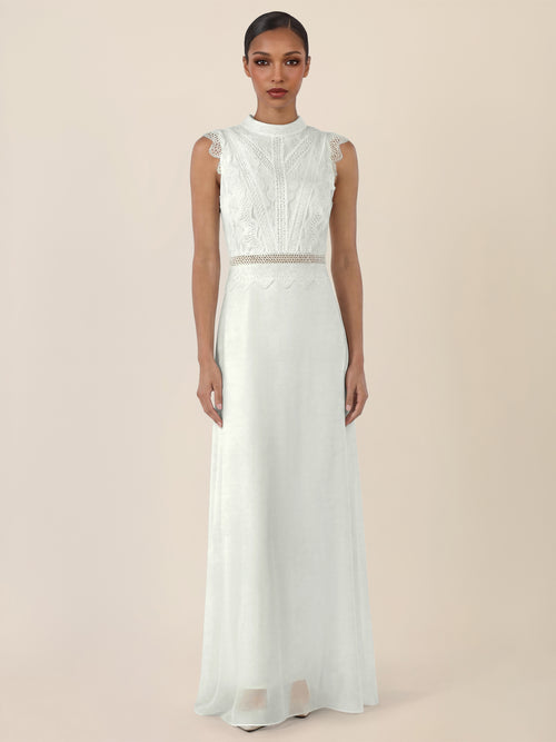 APART Maxikleid mit Häkelspitze und Stehkragen | creme image 1