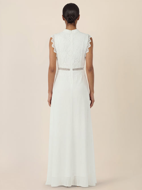 APART Maxikleid mit Häkelspitze und Stehkragen | creme image 1