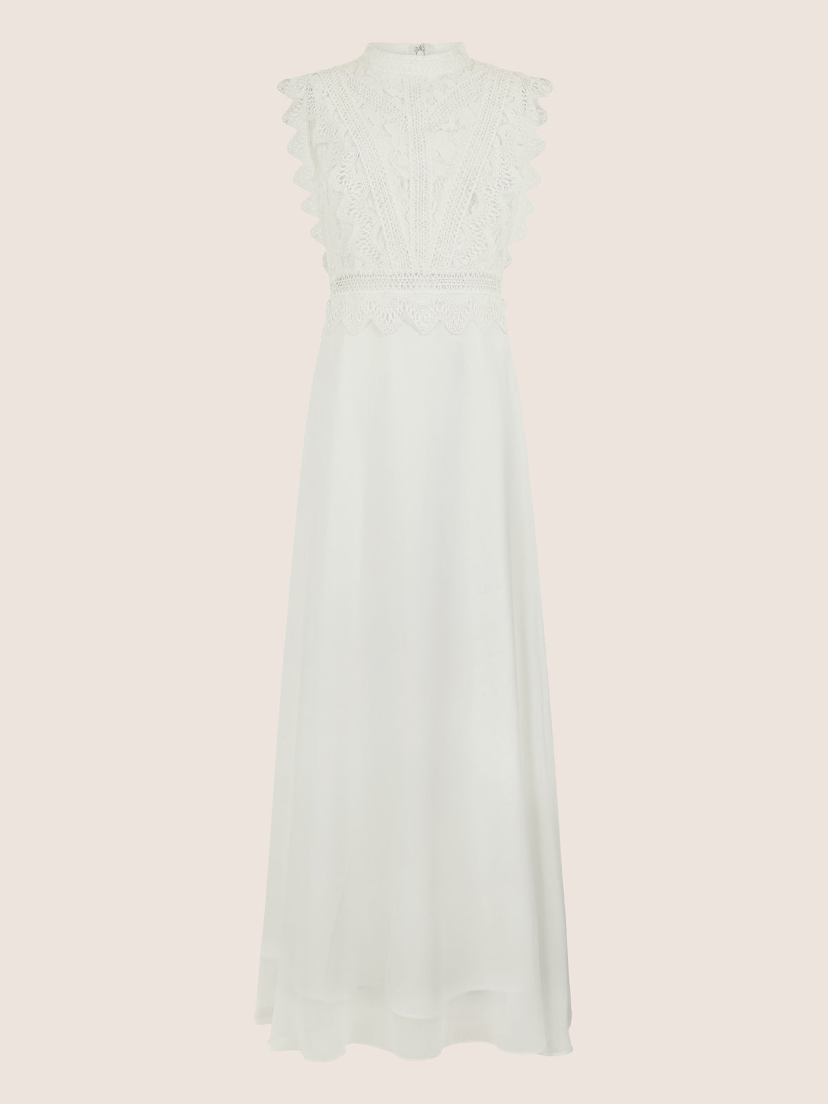 APART Maxikleid mit Häkelspitze und Stehkragen | creme