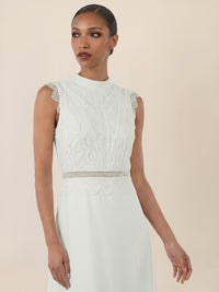 APART Maxikleid mit Häkelspitze und Stehkragen | creme