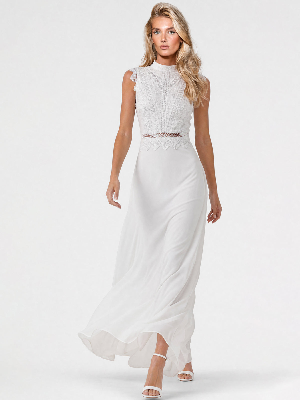 APART Maxikleid mit Häkelspitze und Stehkragen | creme