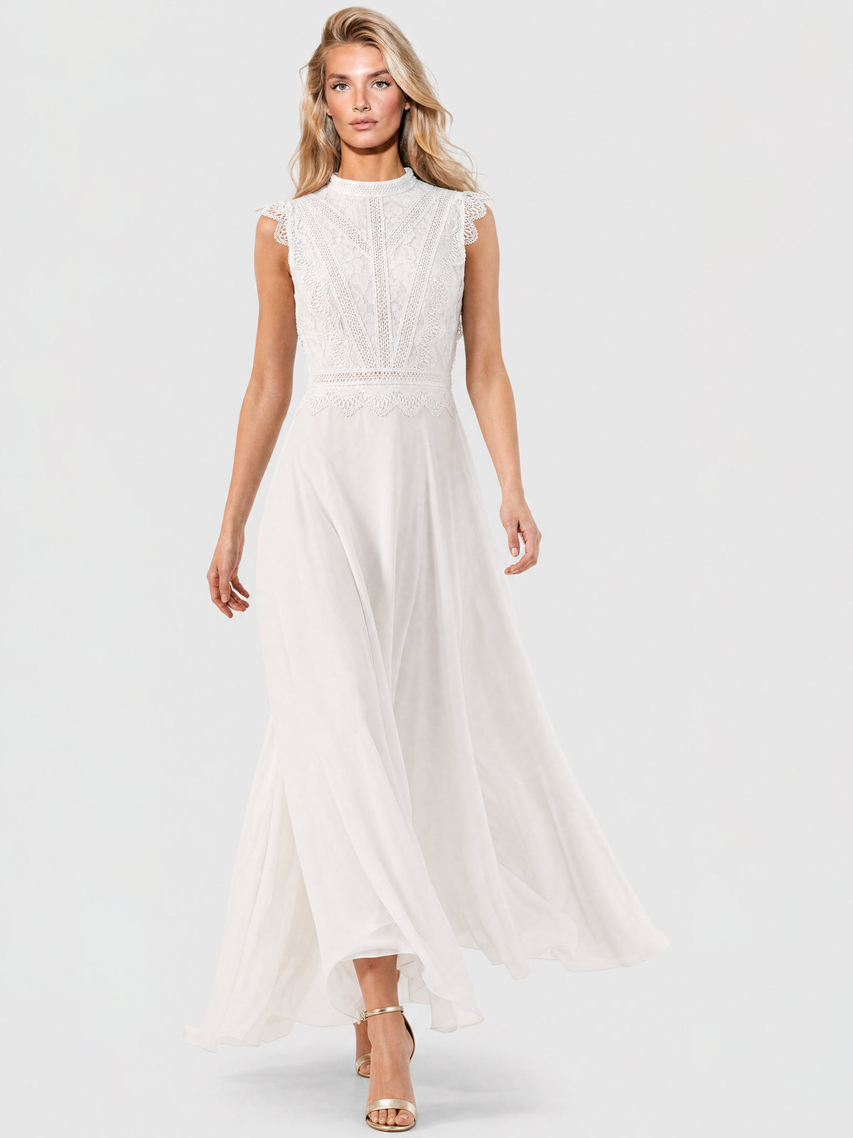 APART Maxikleid mit Häkelspitze und Stehkragen | creme