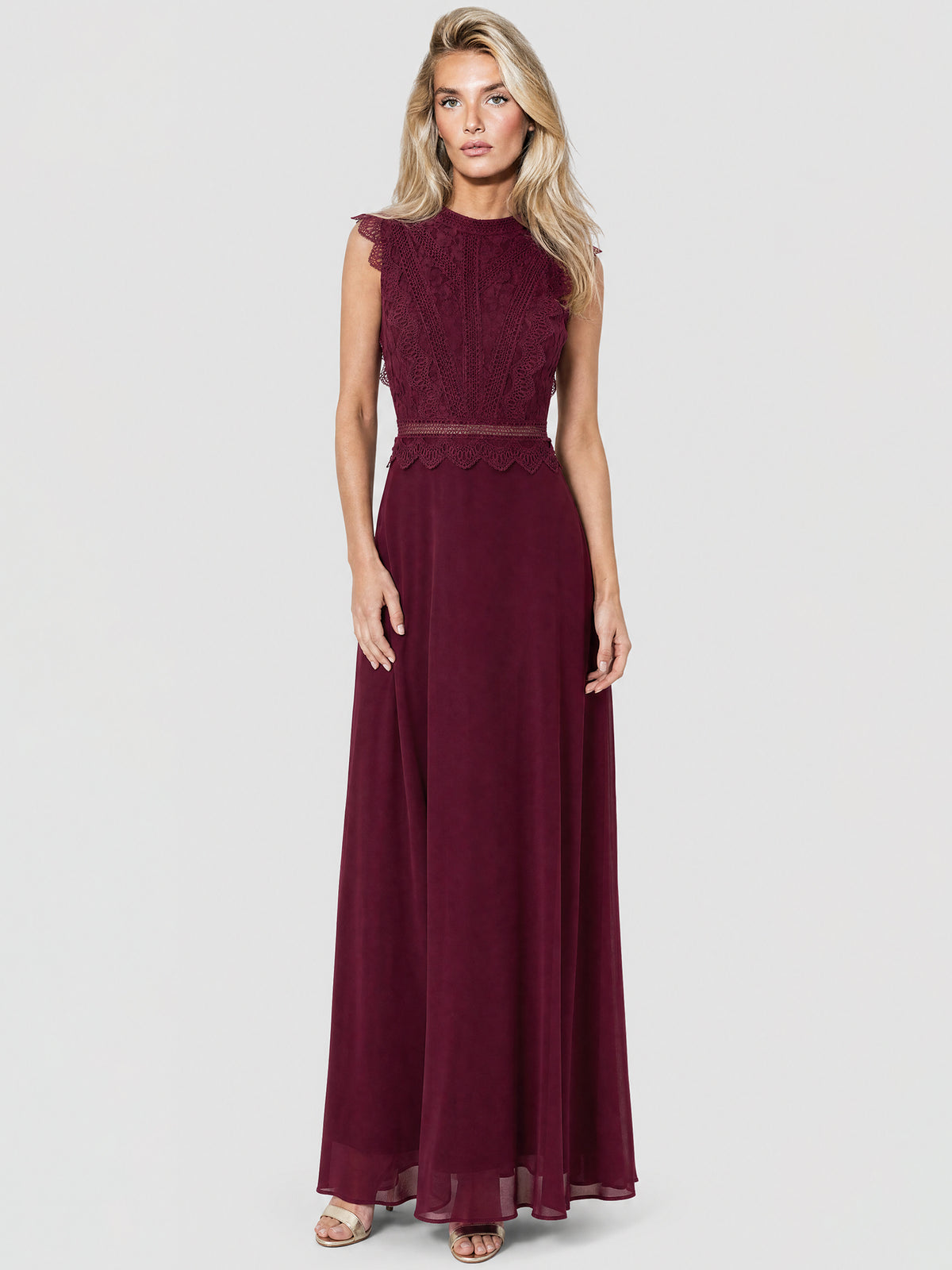 APART Maxikleid mit Häkelspitze und Stehkragen | weinrot