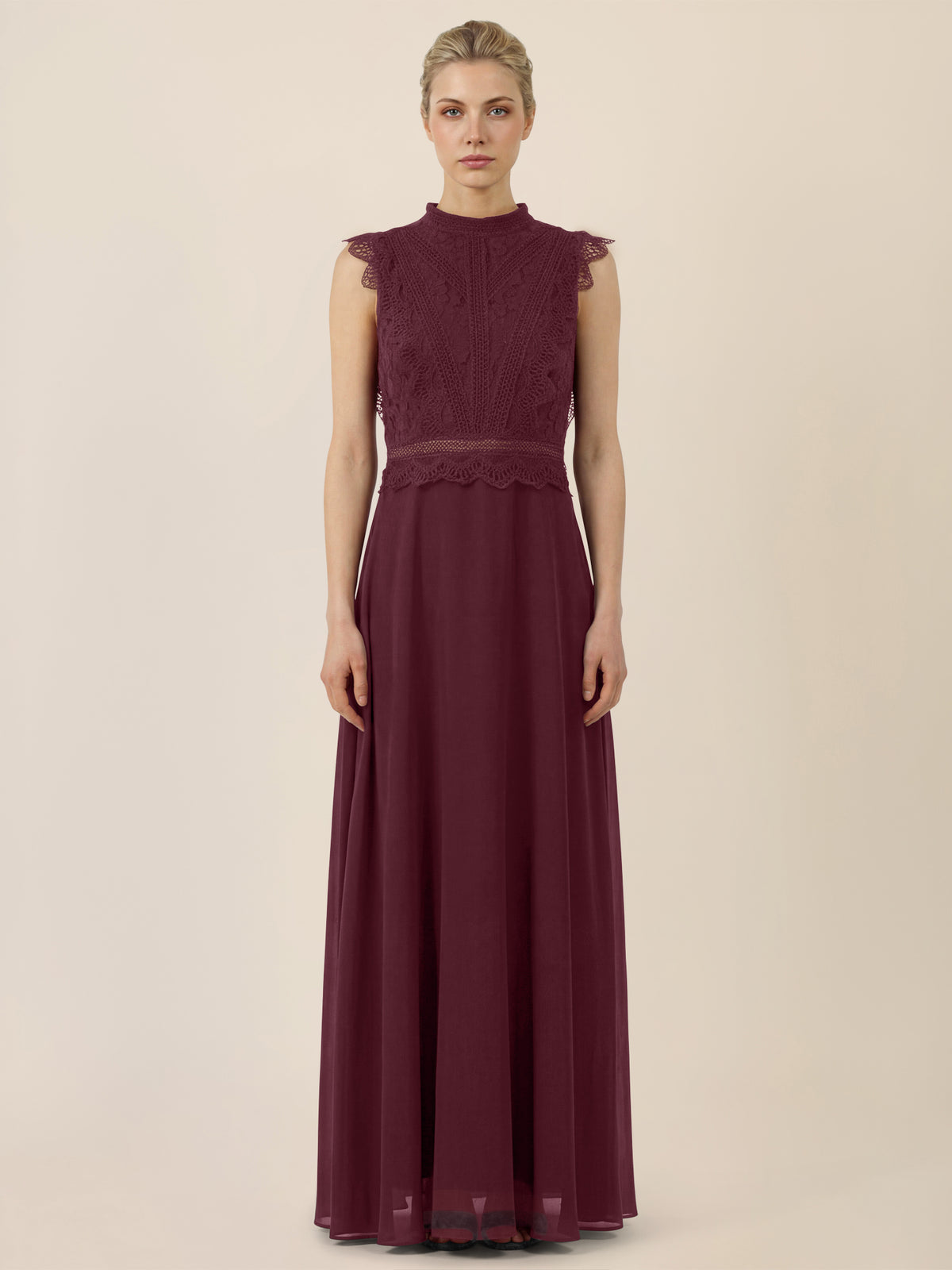 APART Maxikleid mit Häkelspitze und Stehkragen | weinrot