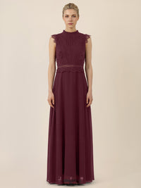 APART Maxikleid mit Häkelspitze und Stehkragen | weinrot