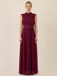 APART Maxikleid mit Häkelspitze und Stehkragen | weinrot