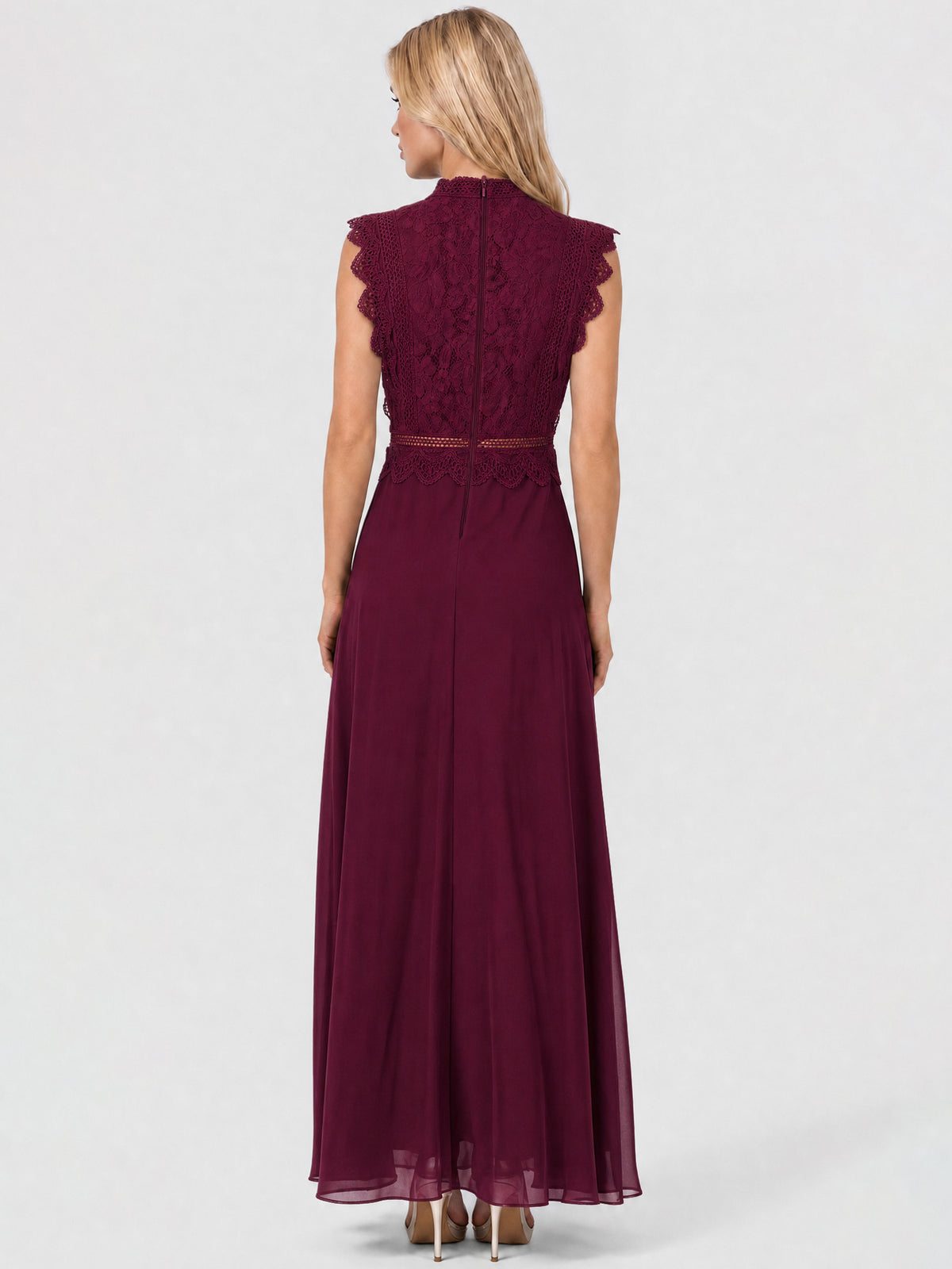 APART Maxikleid mit Häkelspitze und Stehkragen | weinrot