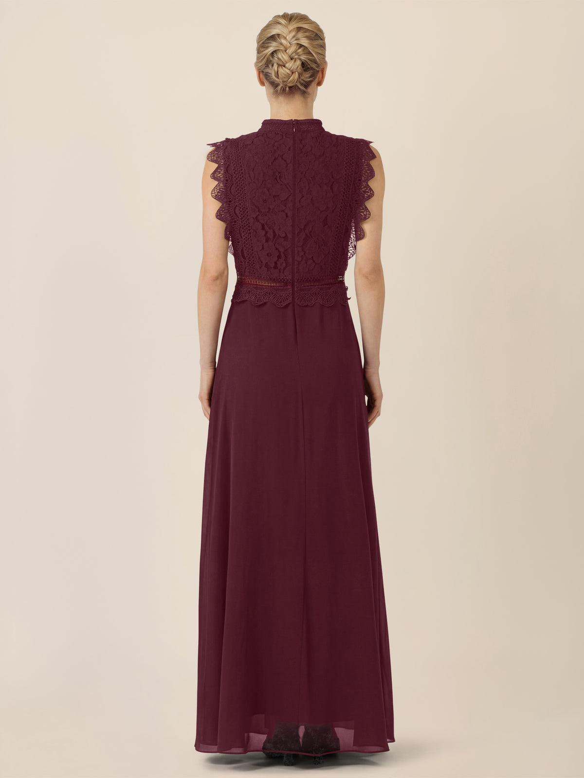 APART Maxikleid mit Häkelspitze und Stehkragen | weinrot