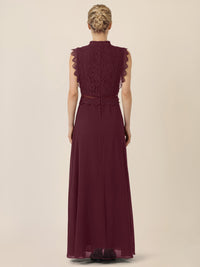 APART Maxikleid mit Häkelspitze und Stehkragen | weinrot