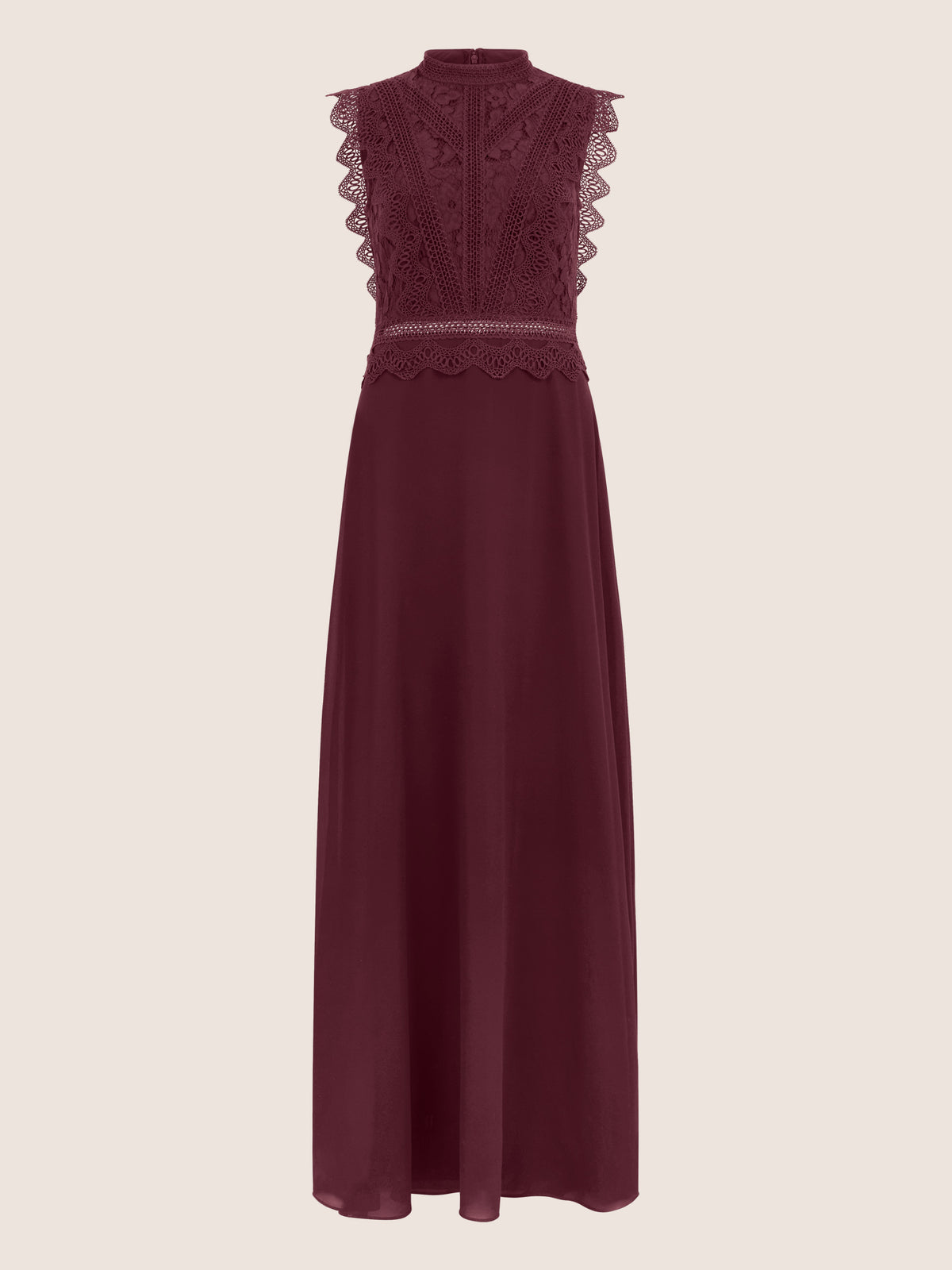 APART Maxikleid mit Häkelspitze und Stehkragen | weinrot