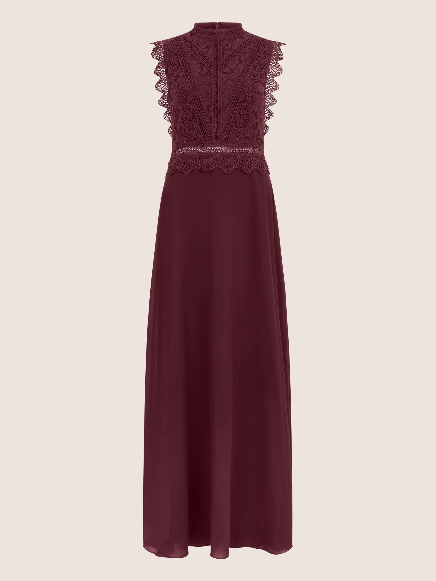 APART Maxikleid mit Häkelspitze und Stehkragen | weinrot