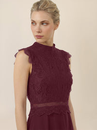 APART Maxikleid mit Häkelspitze und Stehkragen | weinrot