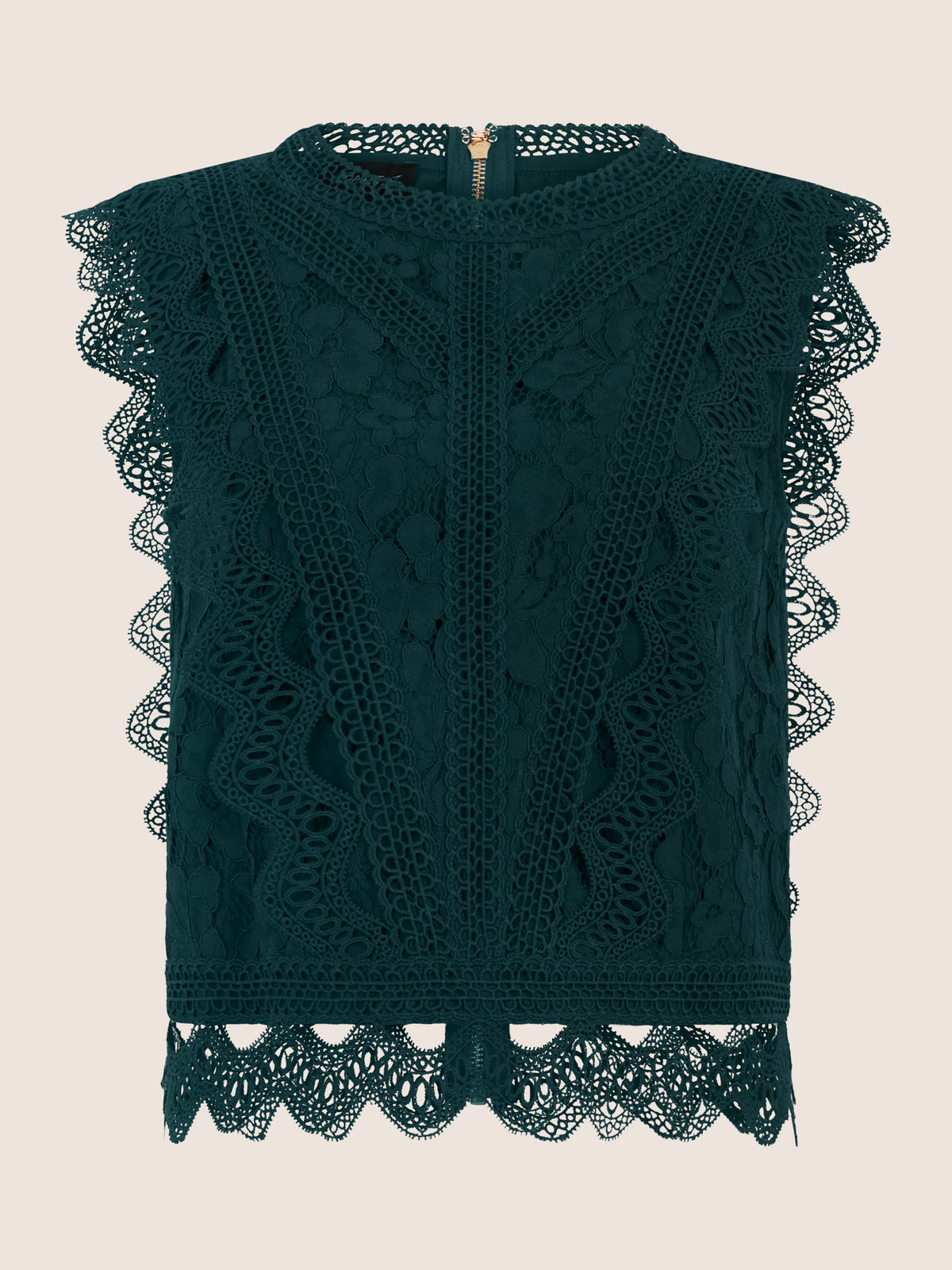 APART Spitzentop mit Rüschen und Häkeldetails | emerald