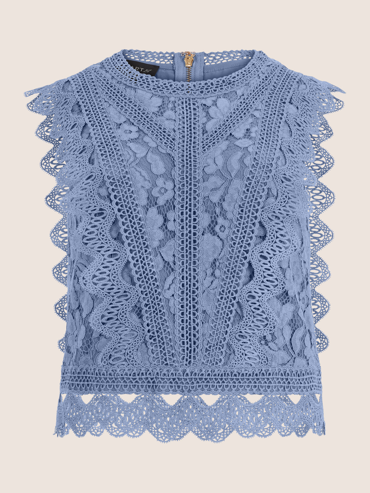APART Spitzentop mit Rüschen und Häkeldetails | rauchblau