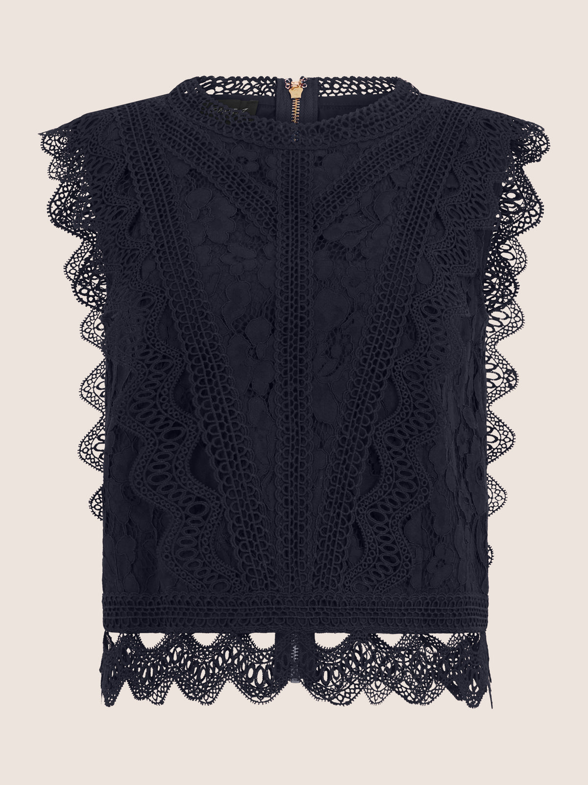 APART Spitzentop mit Rüschen und Häkeldetails | nachtblau