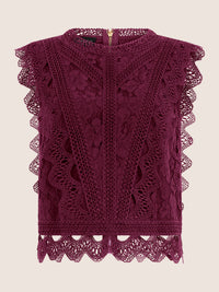 APART Spitzentop mit Rüschen und Häkeldetails | weinrot
