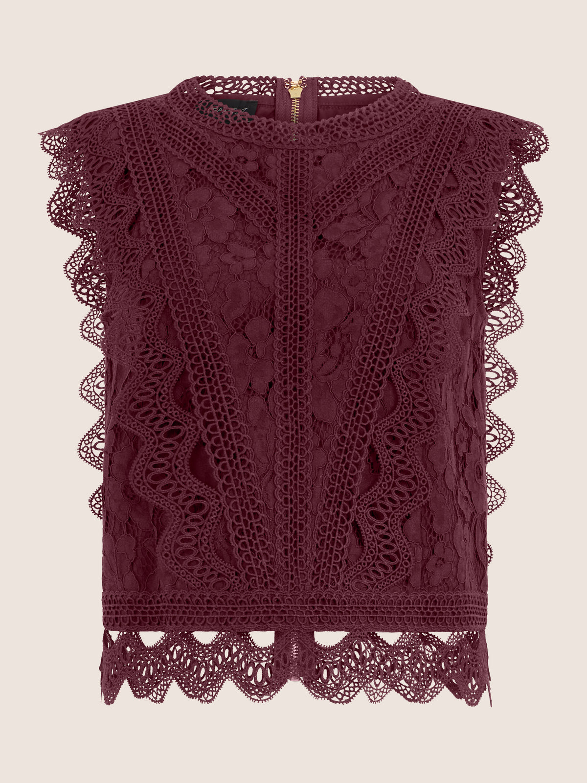 APART Spitzentop mit Rüschen und Häkeldetails | weinrot