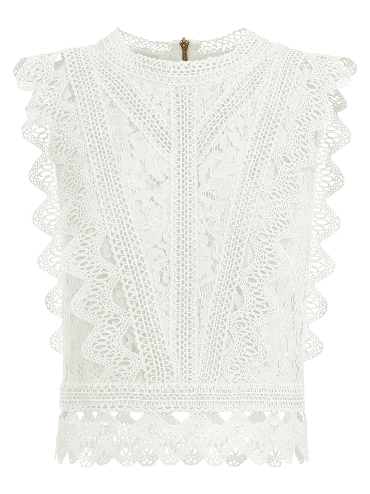 APART Spitzentop mit Rüschen und Häkeldetails | creme