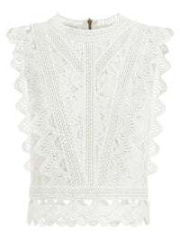 APART Spitzentop mit Rüschen und Häkeldetails | creme