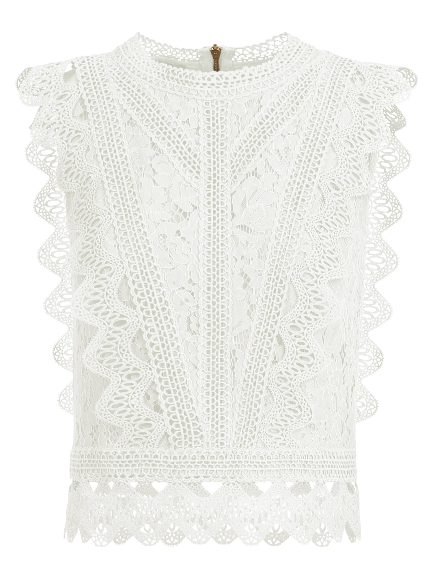 APART Spitzentop mit Rüschen und Häkeldetails | creme
