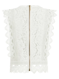 APART Spitzentop mit Rüschen und Häkeldetails | creme