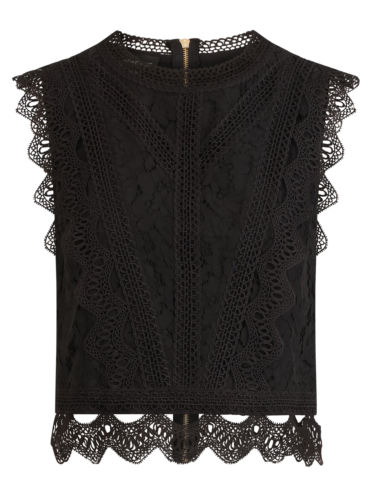 APART Spitzentop mit Rüschen und Häkeldetails | schwarz