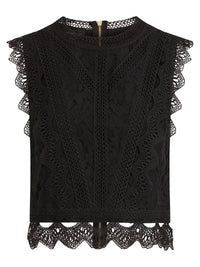 APART Spitzentop mit Rüschen und Häkeldetails | schwarz