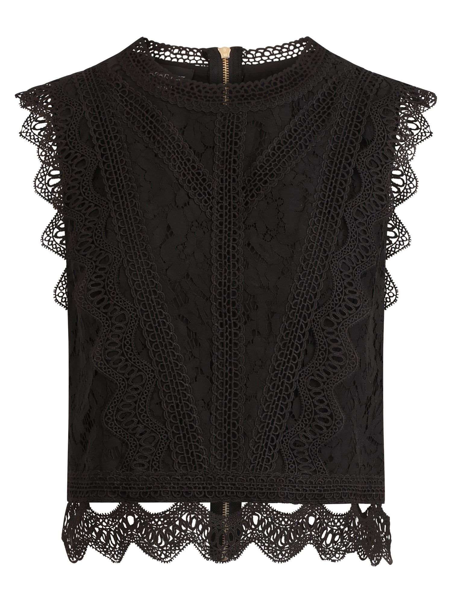 APART Spitzentop mit Rüschen und Häkeldetails | schwarz