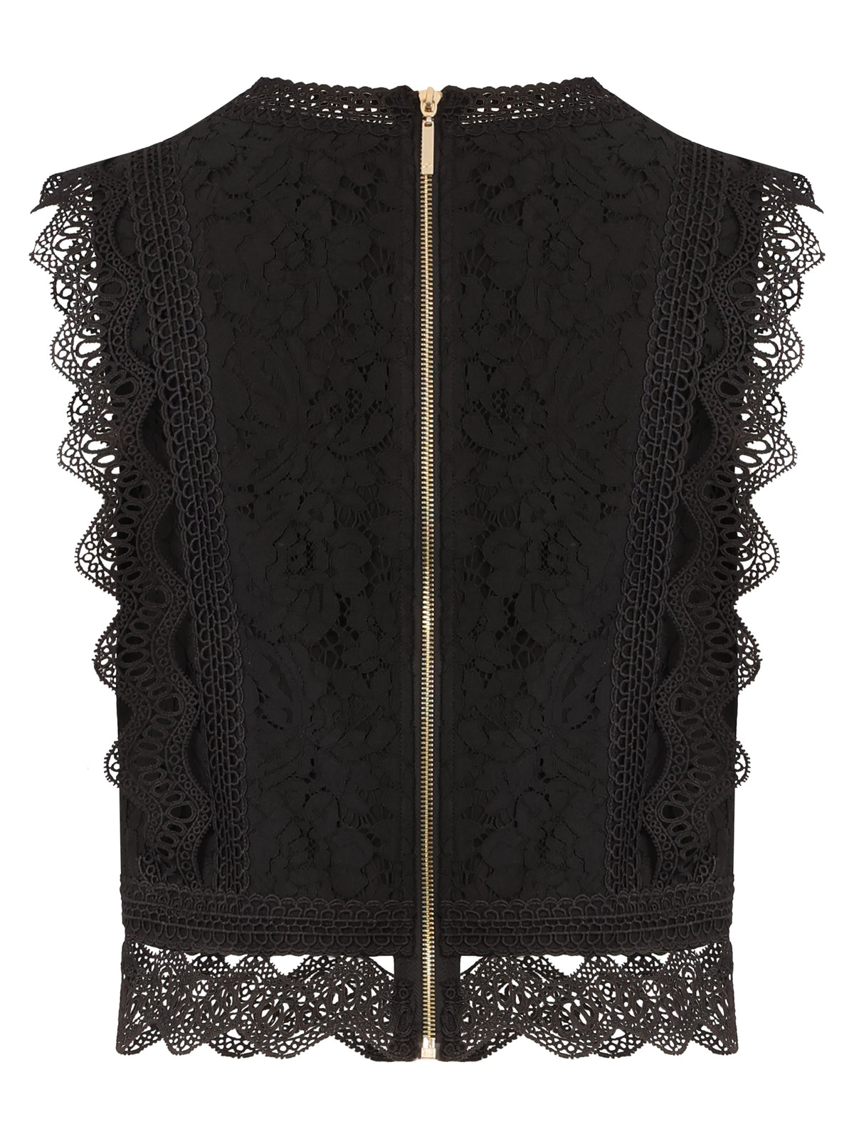APART Spitzentop mit Rüschen und Häkeldetails | schwarz
