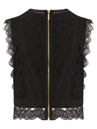 APART Spitzentop mit Rüschen und Häkeldetails | schwarz
