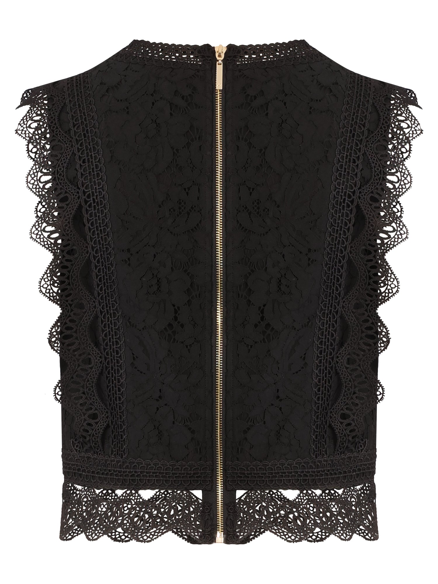 APART Spitzentop mit Rüschen und Häkeldetails | schwarz