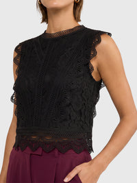APART Spitzentop mit Rüschen und Häkeldetails | schwarz