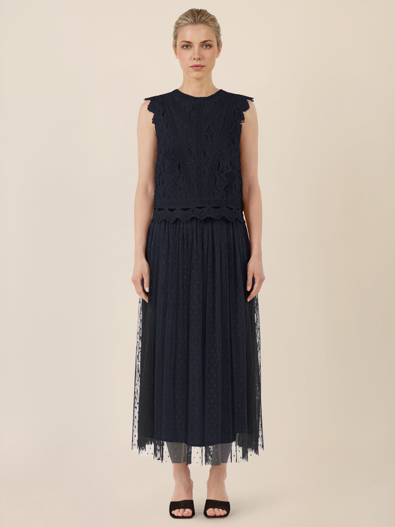 APART Tüllrock mit Tupfen und Futter | nachtblau