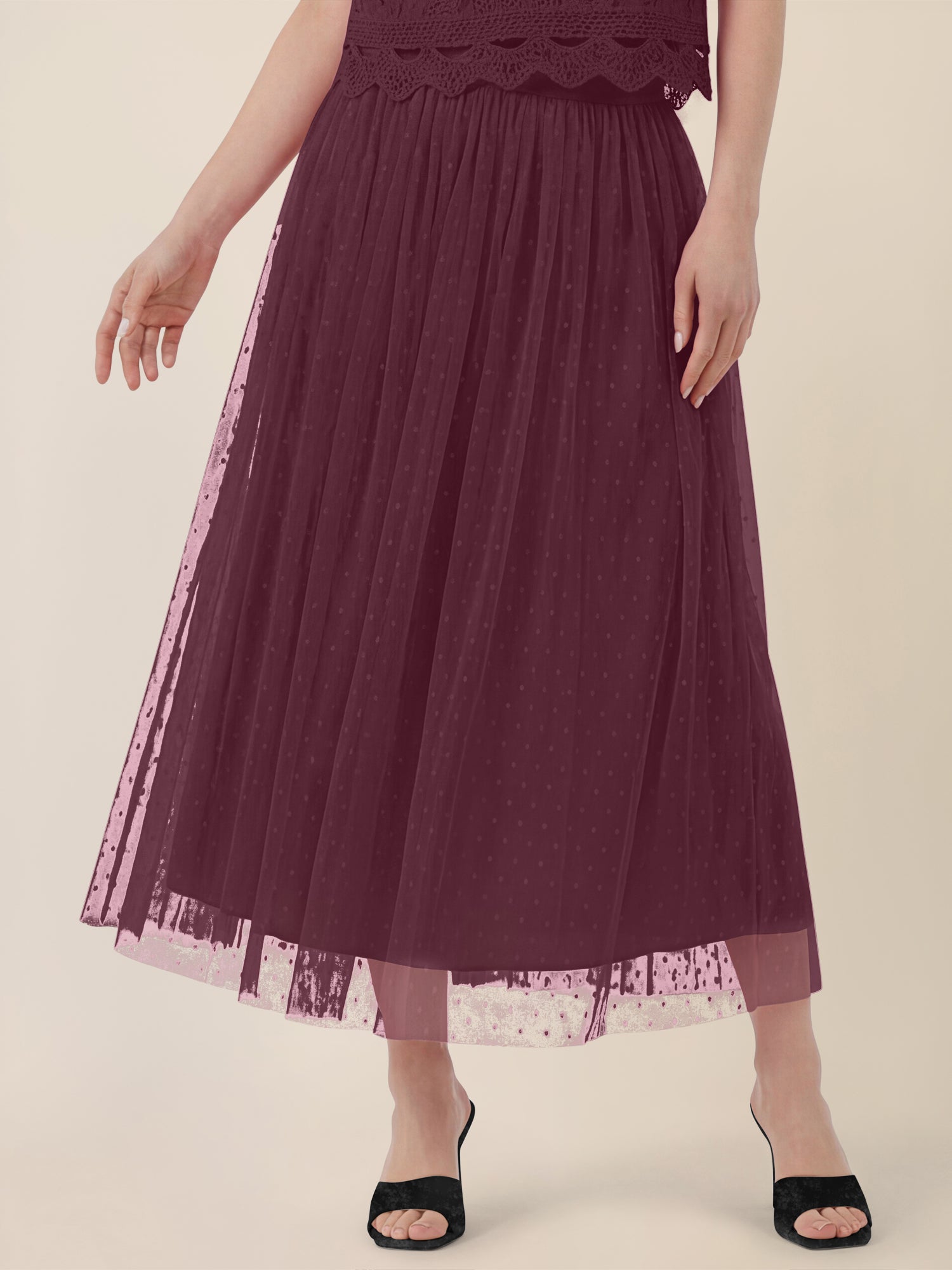 APART Tüllrock mit Tupfen und Futter | weinrot