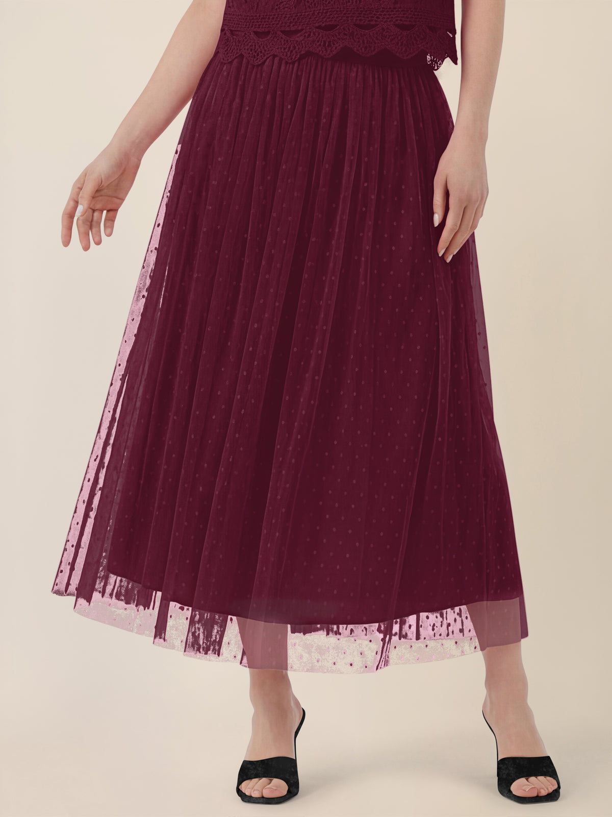 APART Tüllrock mit Tupfen und Futter | weinrot