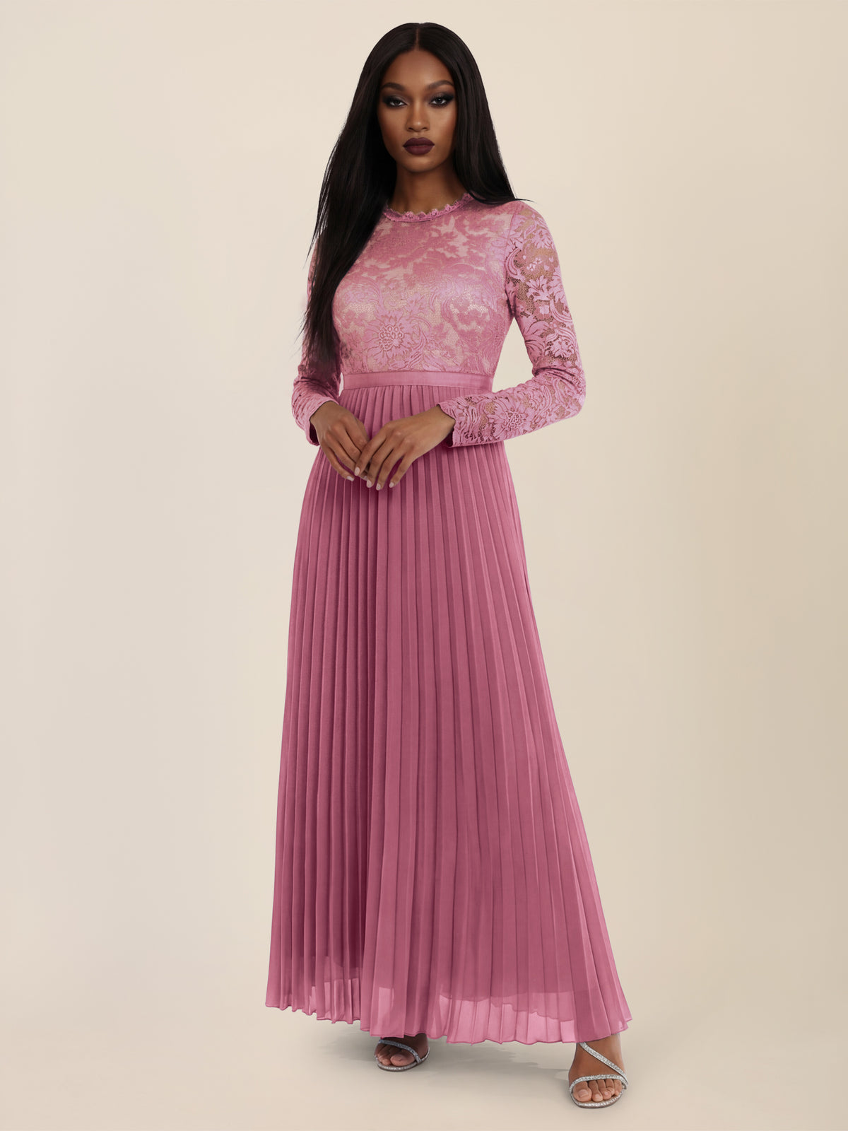 APART Elegantes Spitzenkleid mit Plissee-Rock | rosé-nude