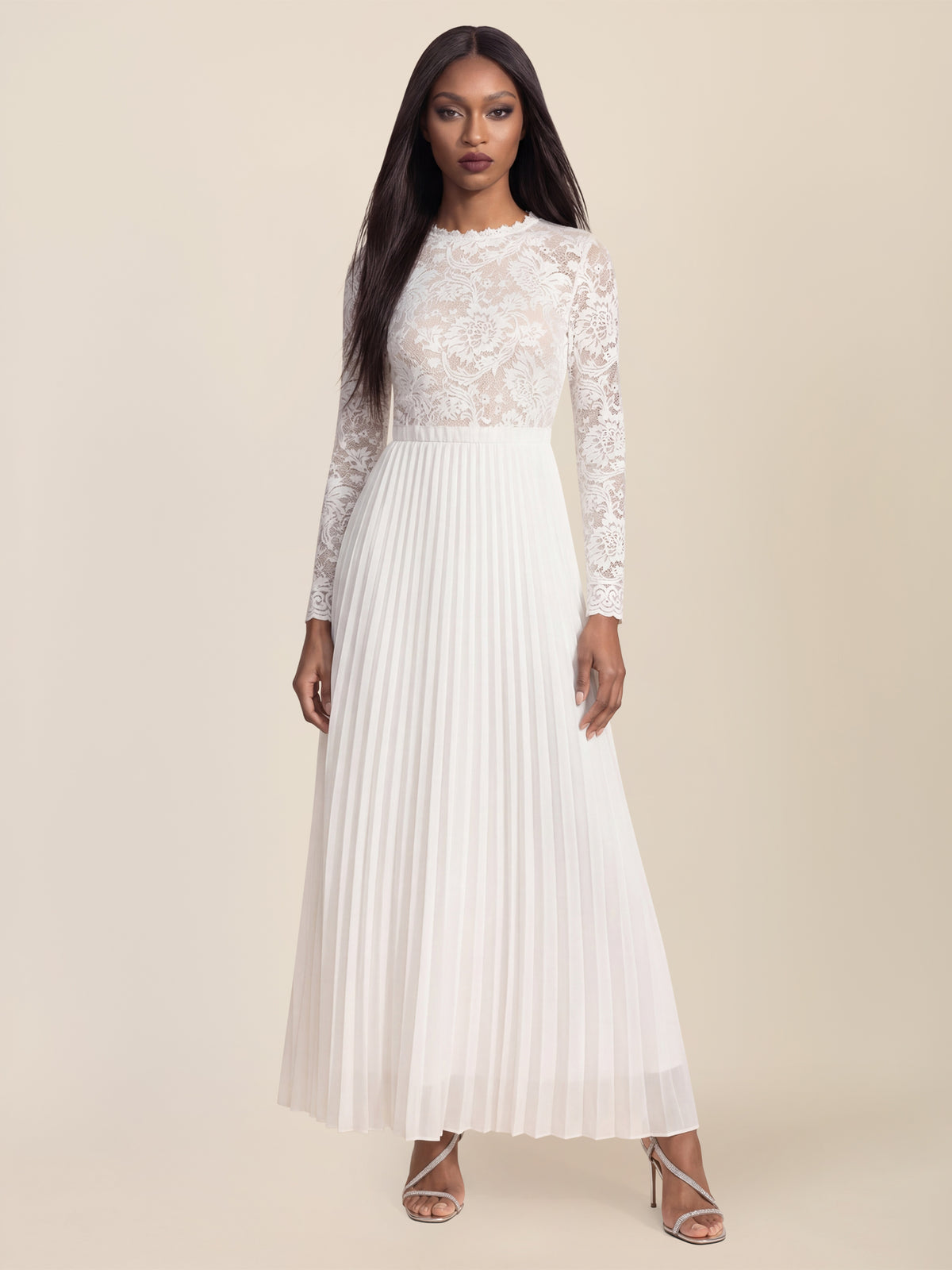 APART Elegantes Spitzenkleid mit Plissee-Rock | creme-nude