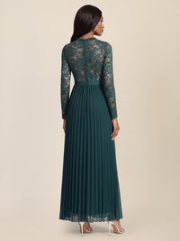 APART Elegantes Spitzenkleid mit Plissee-Rock | emerald-nude