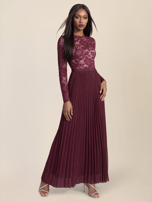 APART Elegantes Spitzenkleid mit Plissee-Rock | weinrot-nude image 1