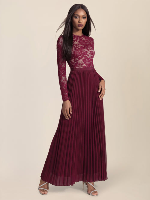 APART Elegantes Spitzenkleid mit Plissee-Rock | weinrot-nude image 1