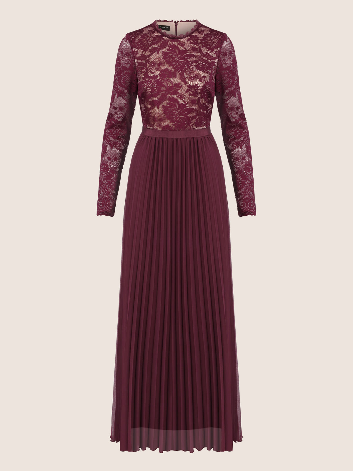 APART Elegantes Spitzenkleid mit Plissee-Rock | weinrot-nude