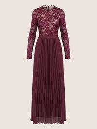 APART Elegantes Spitzenkleid mit Plissee-Rock | weinrot-nude