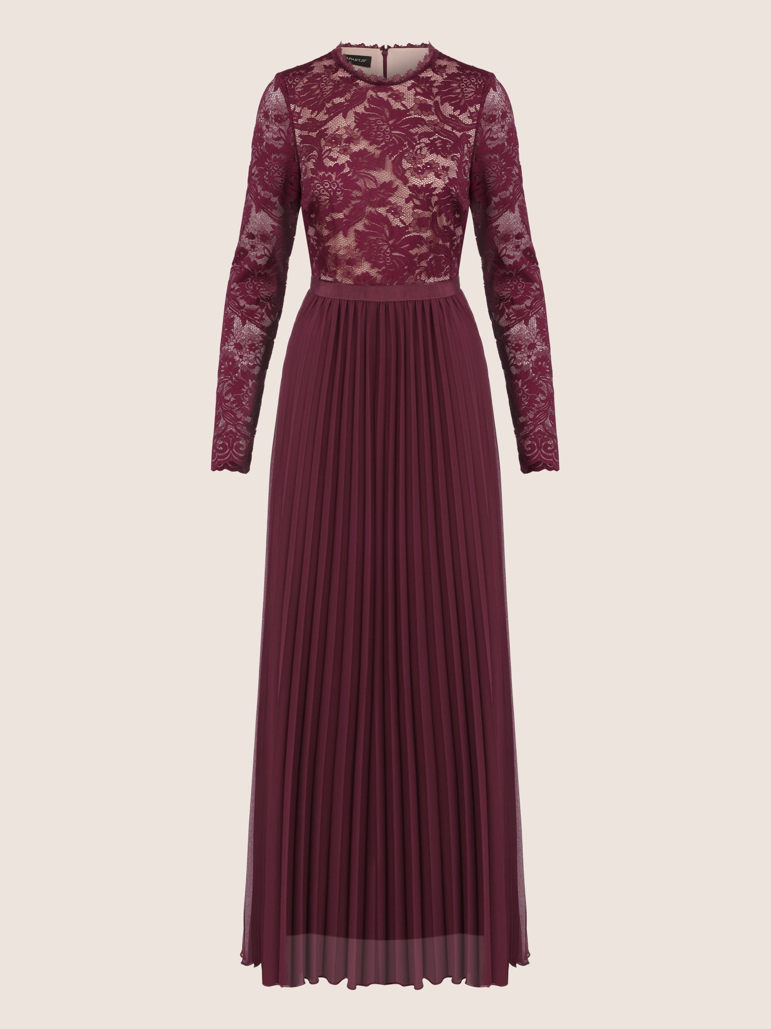 APART Elegantes Spitzenkleid mit Plissee-Rock | weinrot-nude