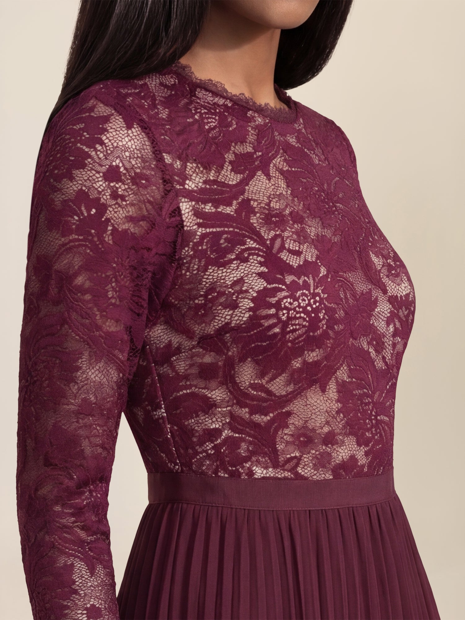 APART Elegantes Spitzenkleid mit Plissee-Rock | weinrot-nude