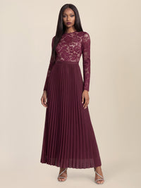 APART Elegantes Spitzenkleid mit Plissee-Rock | weinrot-nude