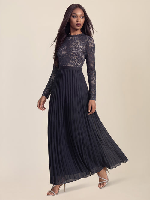 APART Elegantes Spitzenkleid mit Plissee-Rock | nachtblau-nude image 1